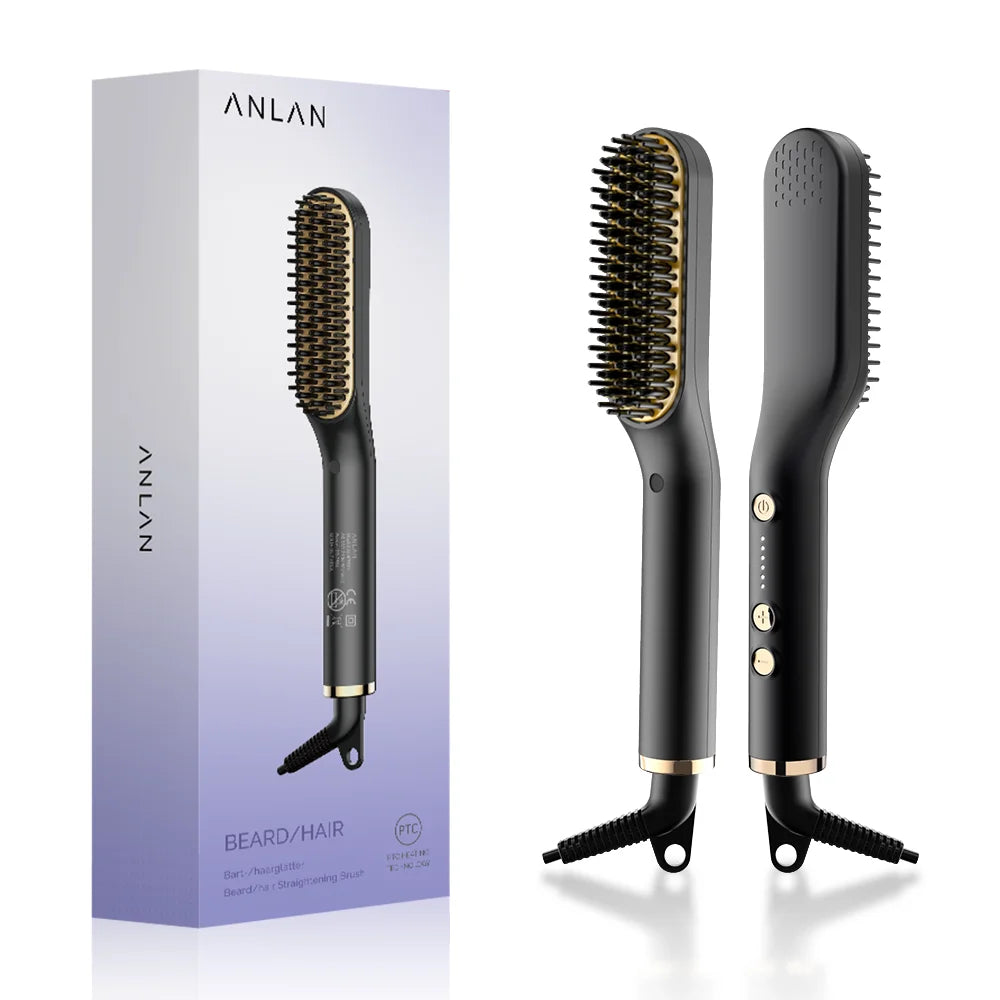 ANLAN Beard Hair Straightening Brush – Spazzola Lisciante per Barba e Capelli