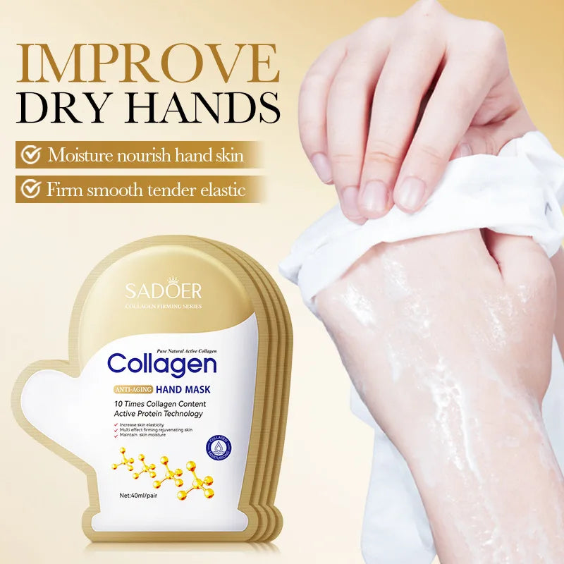 SADOER Collagen Hand Mask – Idratazione, Esfoliazione e Anti-età (5 paia)