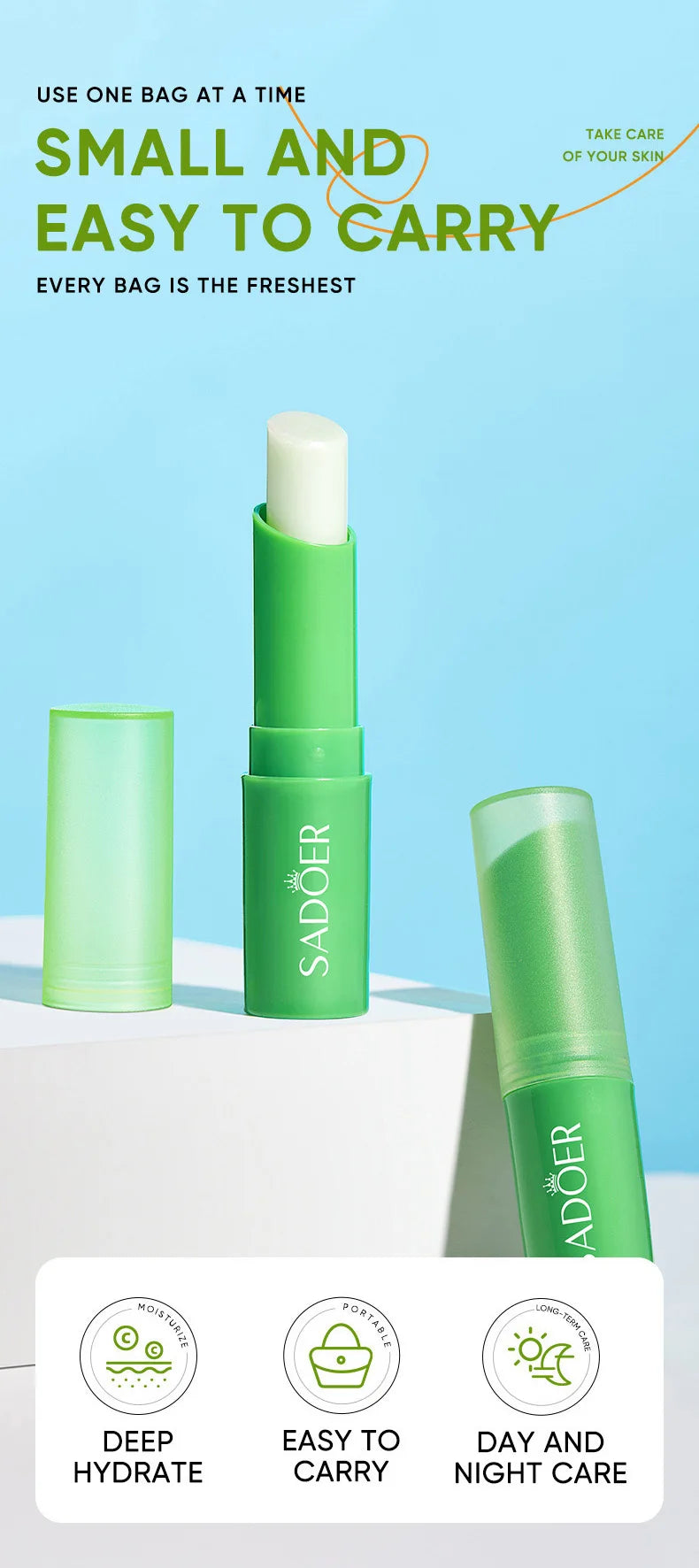 SADOER Lip Balm – Coconut, Aloe Vera & Vitamin C