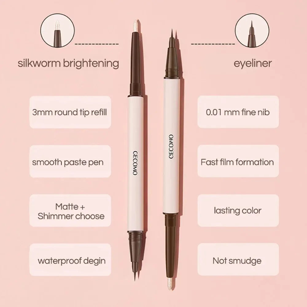 GECOMO Double-Ended Lying Silkworm Pencil – Eyeliner & Shimmer Eyeshadow