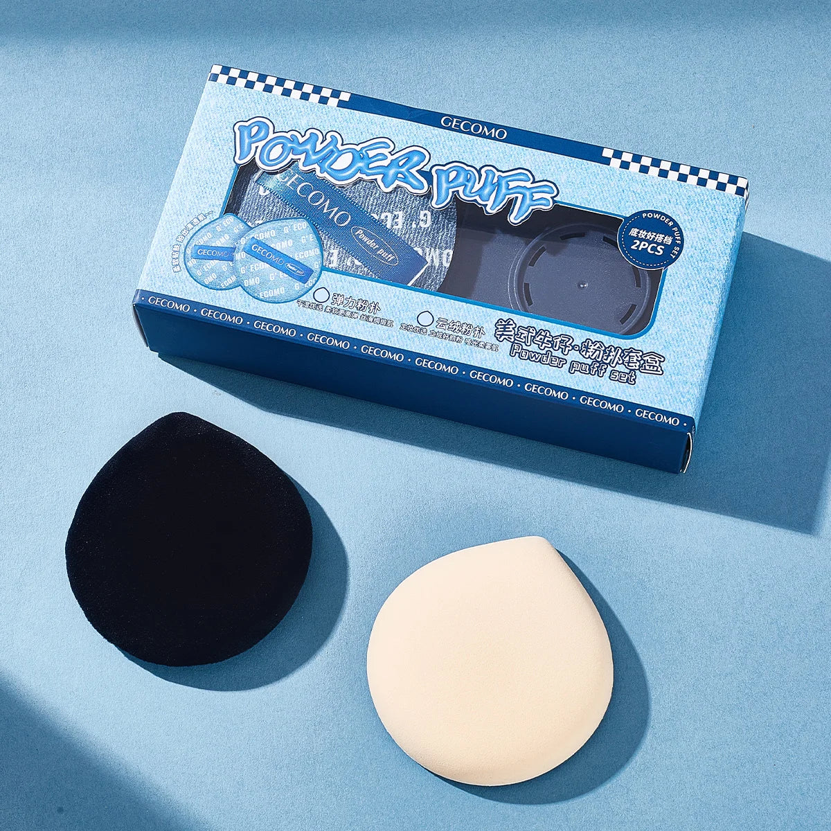 GECOMO Two-Piece Denim Blue Powder Puff Set