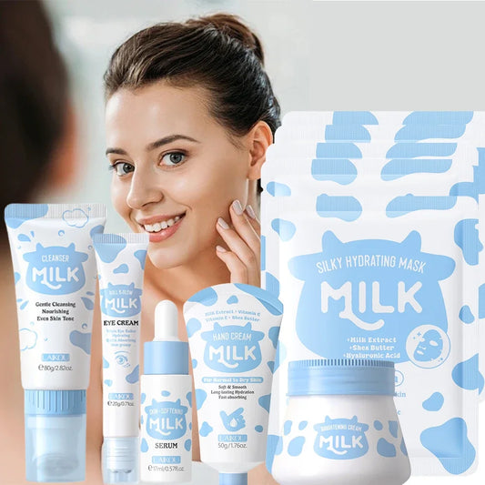 LAIKOU 10PCS Milk Nourish Skincare Set – Face & Hand Dual Care