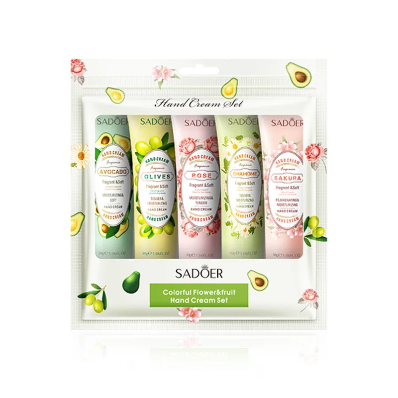 SADOER Fruit & Flower Hand Cream Set – Set di Creme Mani Idratanti e Riparatrici (5pz)
