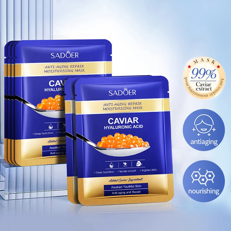 SADOER Maschere Viso al Caviale e Acido Ialuronico (5 pezzi)