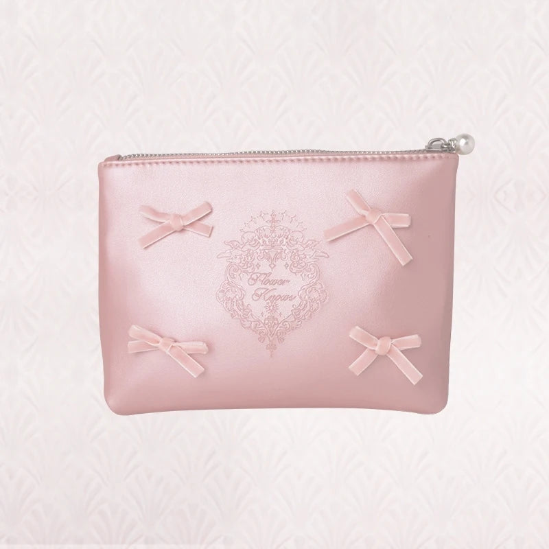 Flower Knows – Cosmetic Bag Pink PU Leather Bow