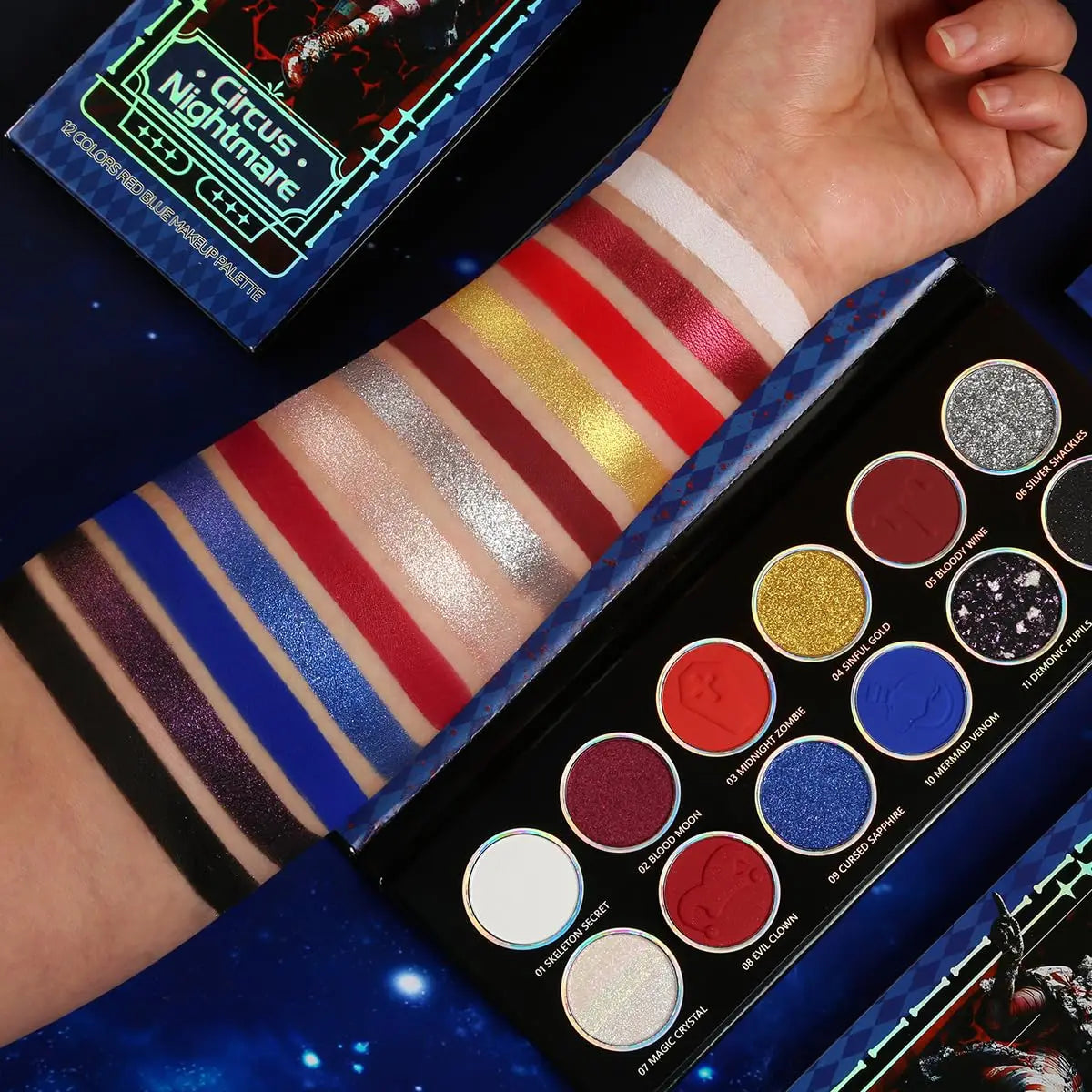 DE‘LANCI – Circus Nightmare 12-Color Red & Blue Eyeshadow Palette