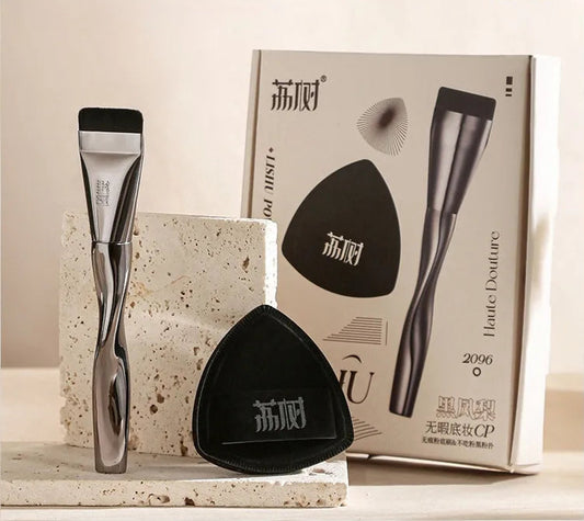 Lishu Set Pennello Flat-Head + Puff Nero
