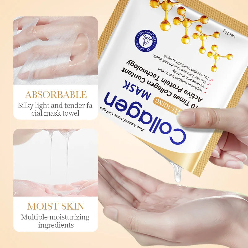 SADOER Collagen Anti-Aging Face Mask – Maschera Viso Idratante e Illuminante (10 pz)