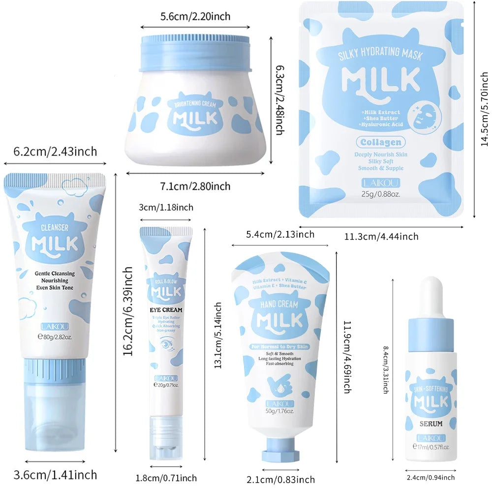 LAIKOU 10PCS Milk Nourish Skincare Set – Face & Hand Dual Care
