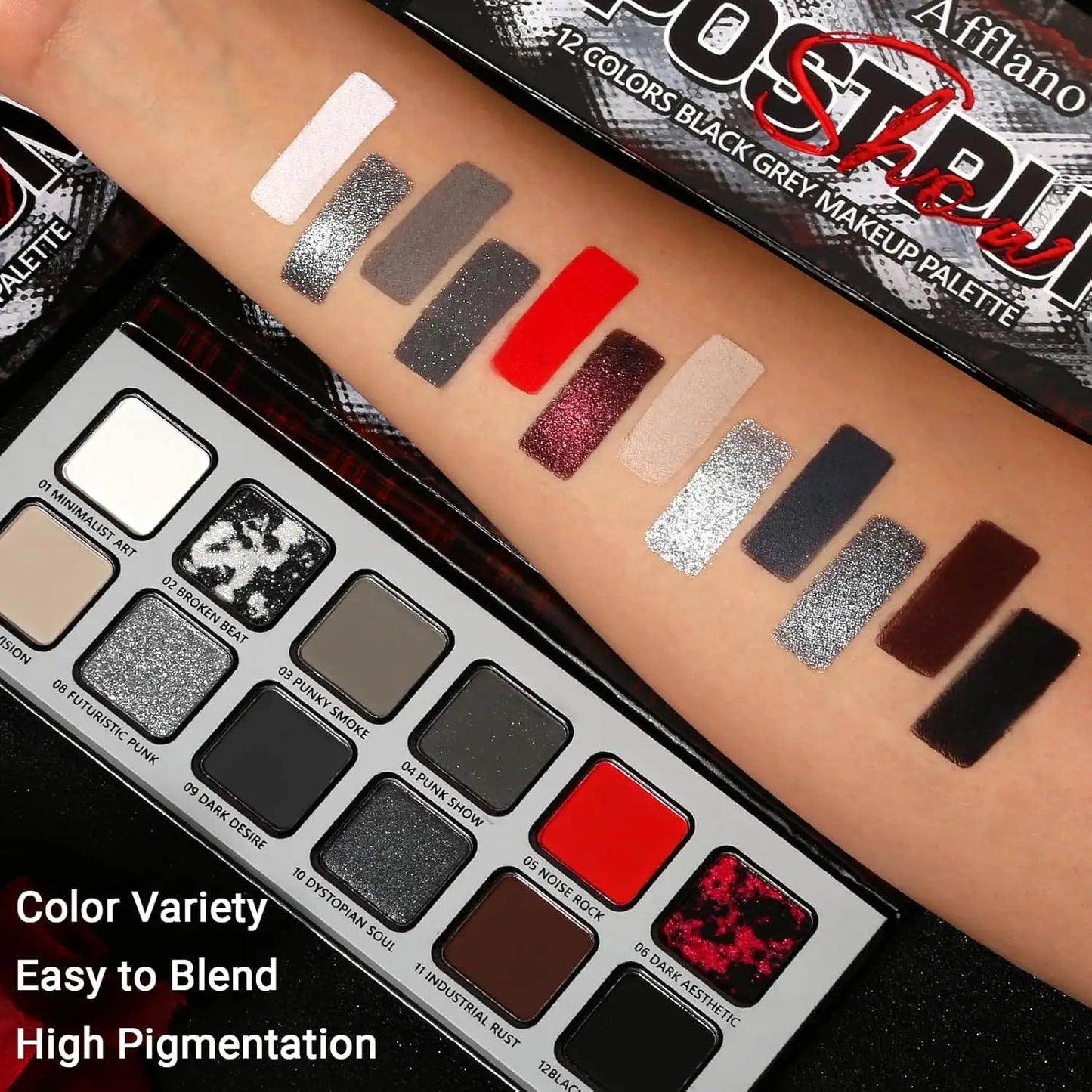 AFFLANO Post-Punk Show 12 Colors Black Eyeshadow Palette