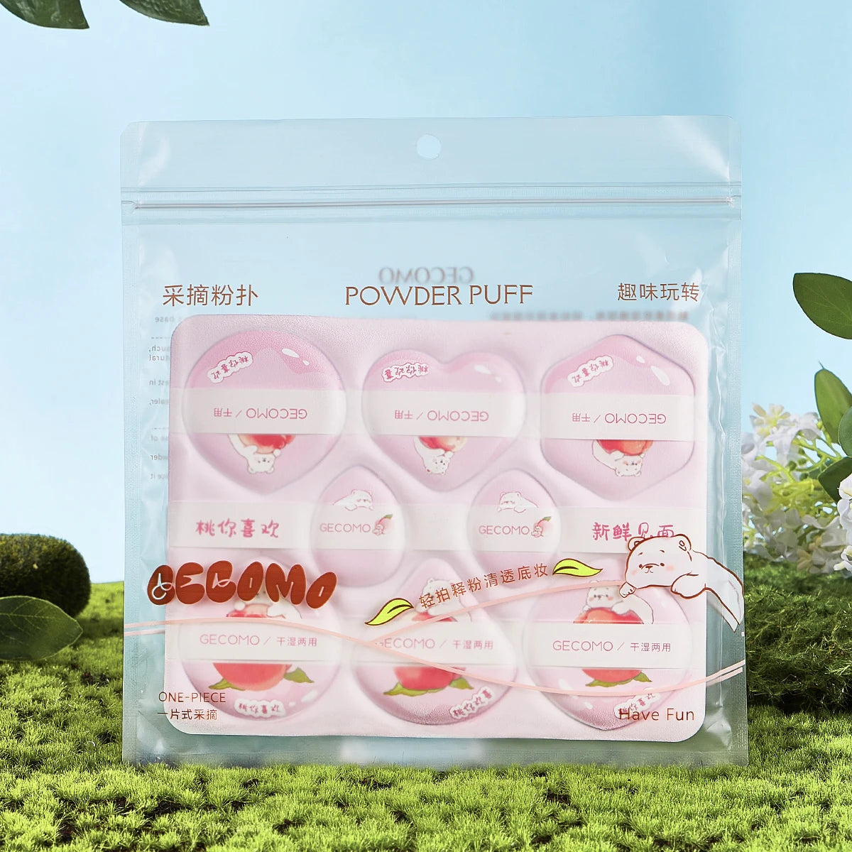 GECOMO 8-Piece Peach Powder Puff Series – Wet & Dry Dual Use (4 varianti)