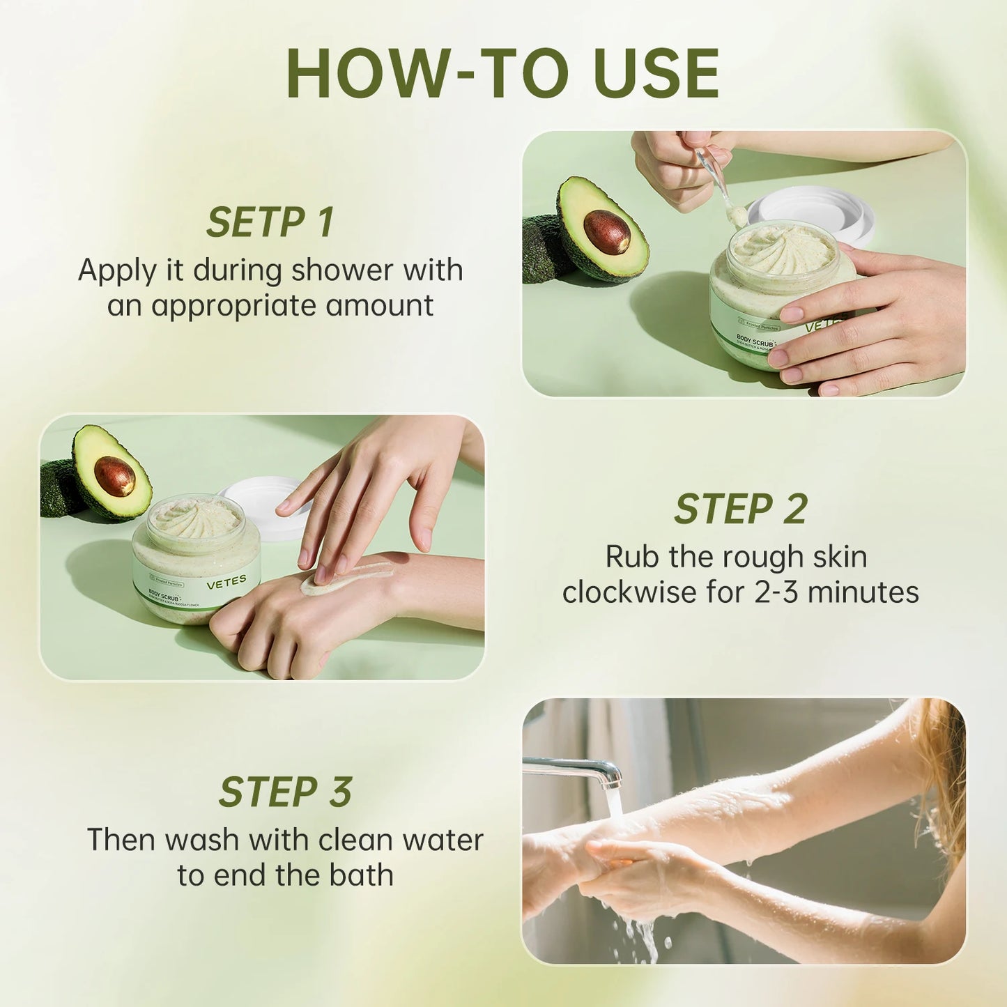 VETES Avocado Body Scrub – Soothing & Glowing (250g)