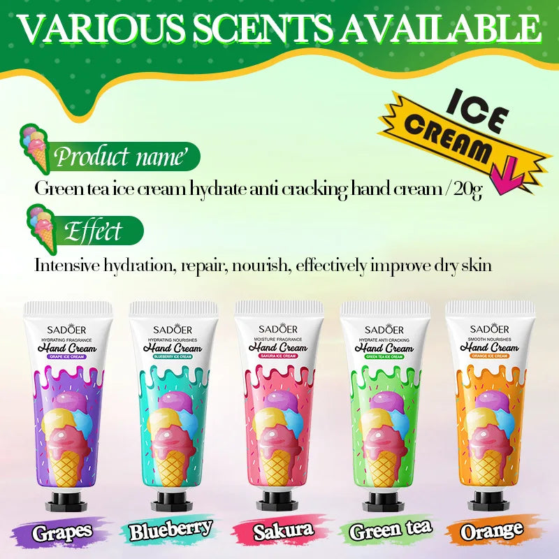SADOER Hand Creams Green Tea, Orange, Blueberry, Grape, Sakura & Set Completo