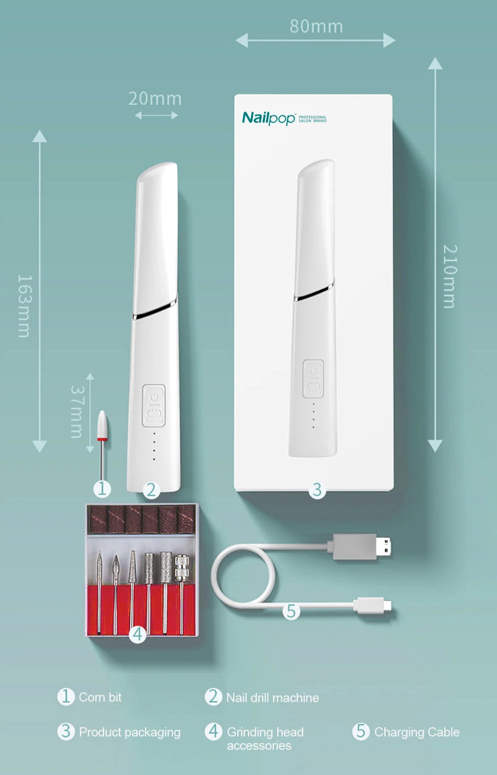 Nailpop Mini Fresa Elettrica Unghie – Portatile & Ricaricabile