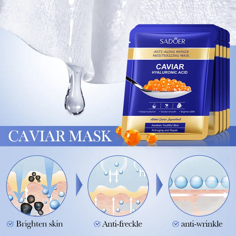 SADOER Maschere Viso al Caviale e Acido Ialuronico (5 pezzi)