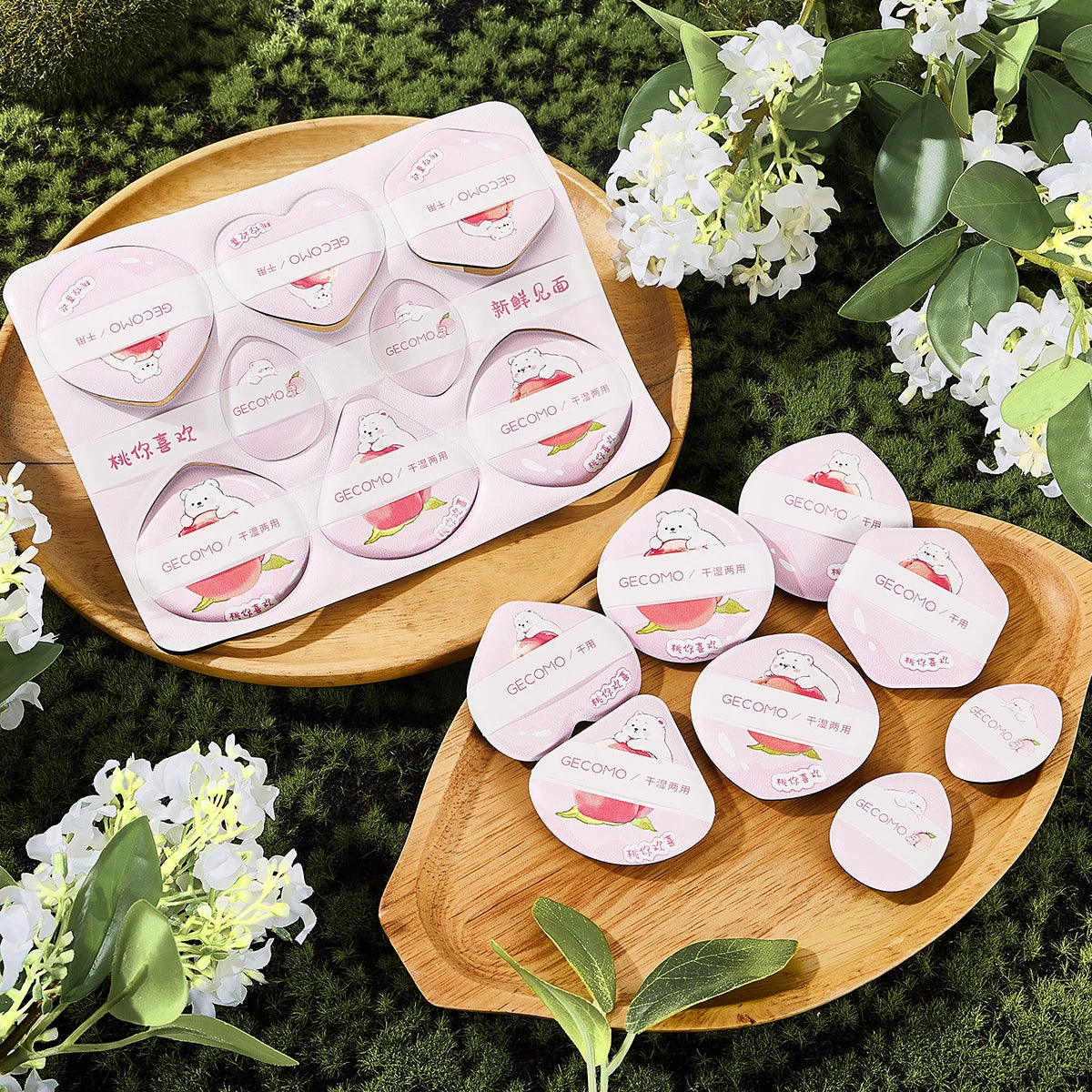 GECOMO 8-Piece Peach Powder Puff Series – Wet & Dry Dual Use (4 varianti)