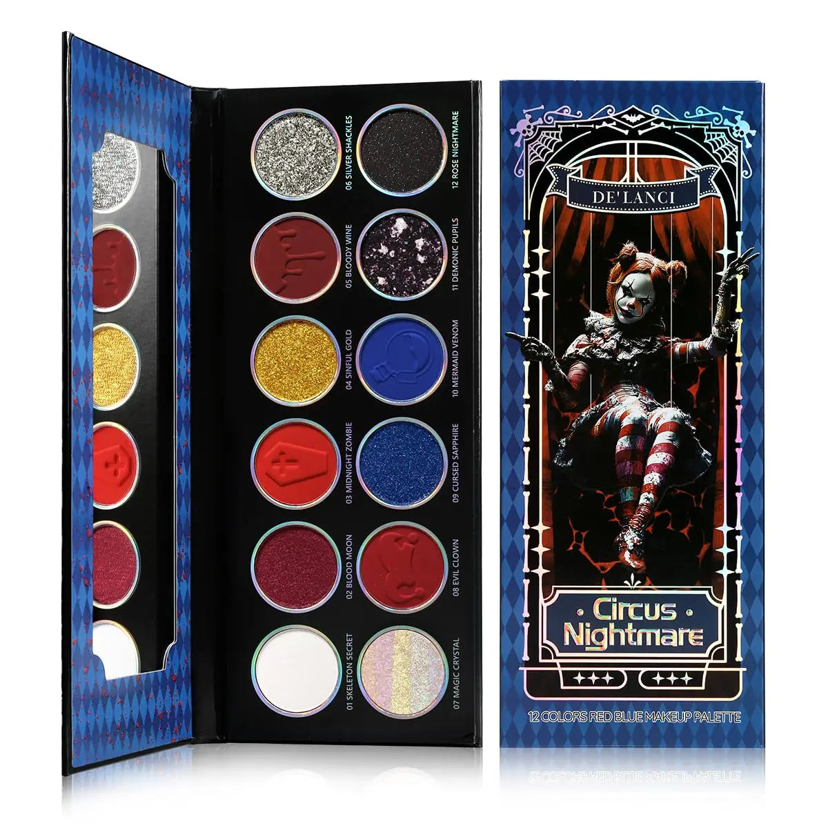 DE‘LANCI – Circus Nightmare 12-Color Red & Blue Eyeshadow Palette