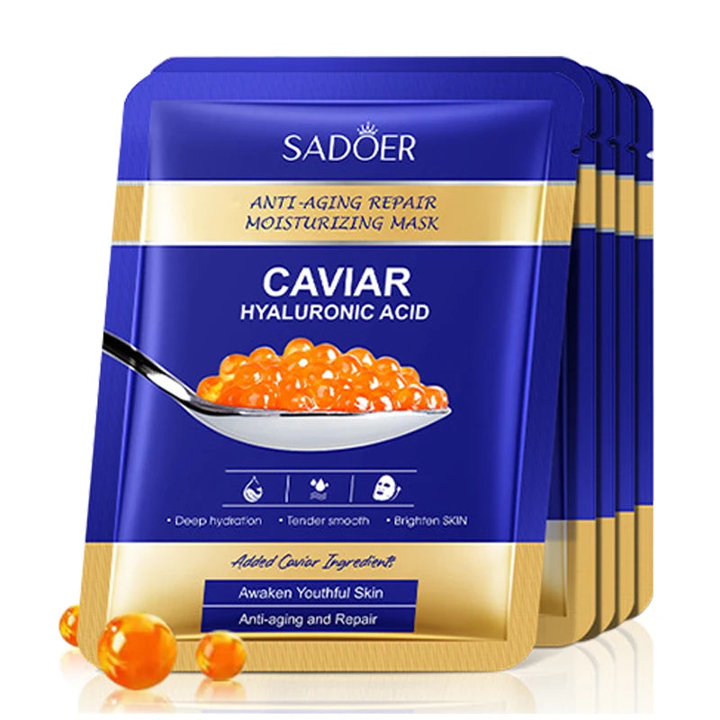 SADOER Maschere Viso al Caviale e Acido Ialuronico (5 pezzi)