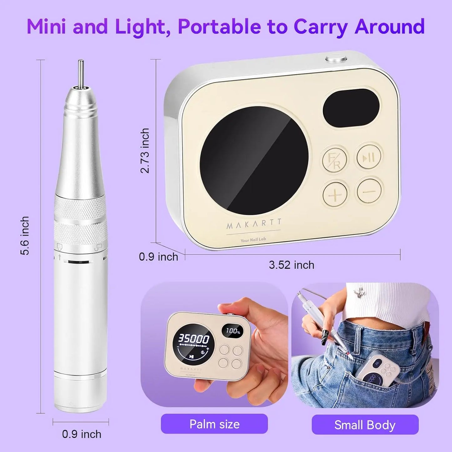 Makartt Adelise Electric Nail Drill – 35,000 RPM, Ricaricabile e Portatile