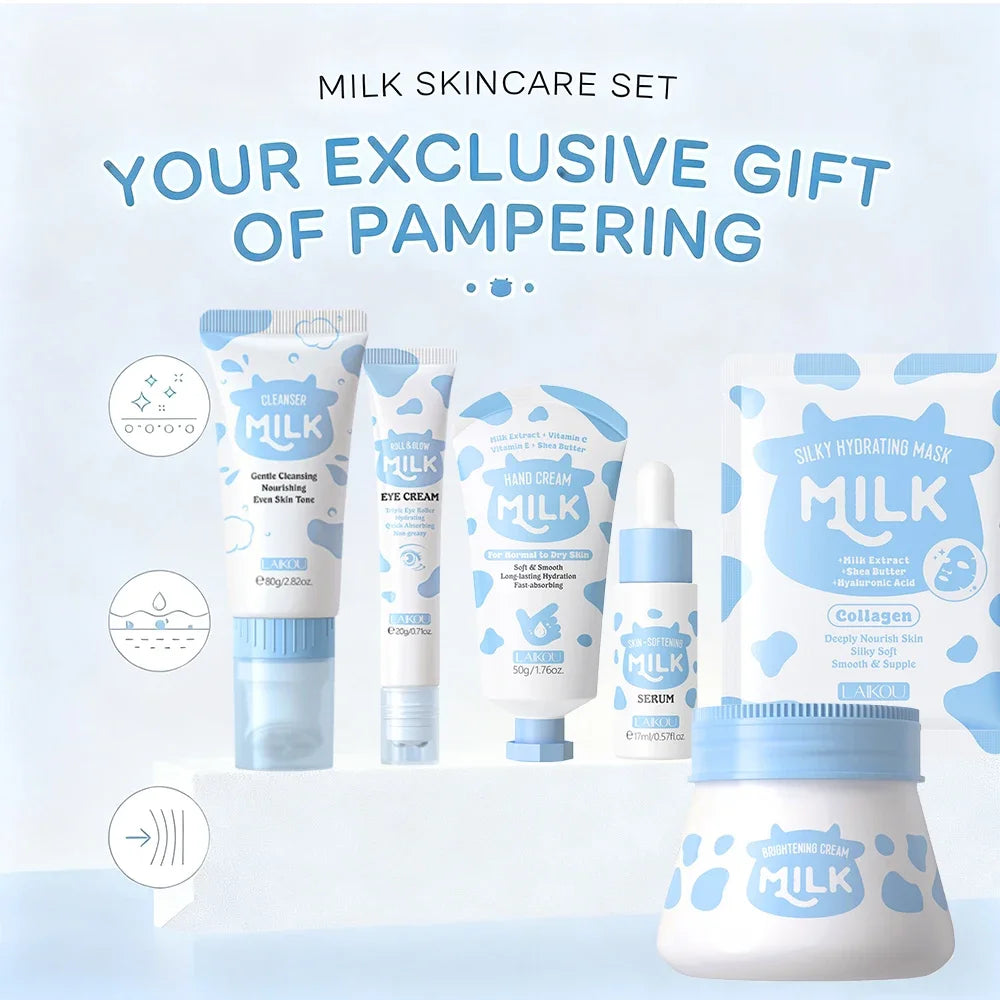 LAIKOU 10PCS Milk Nourish Skincare Set – Face & Hand Dual Care
