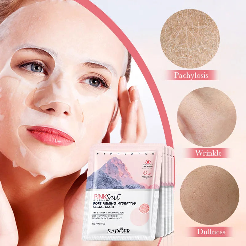 SADOER Pink Salt Face Mask – Maschera Viso Idratante & Anti-Age (5 pz)