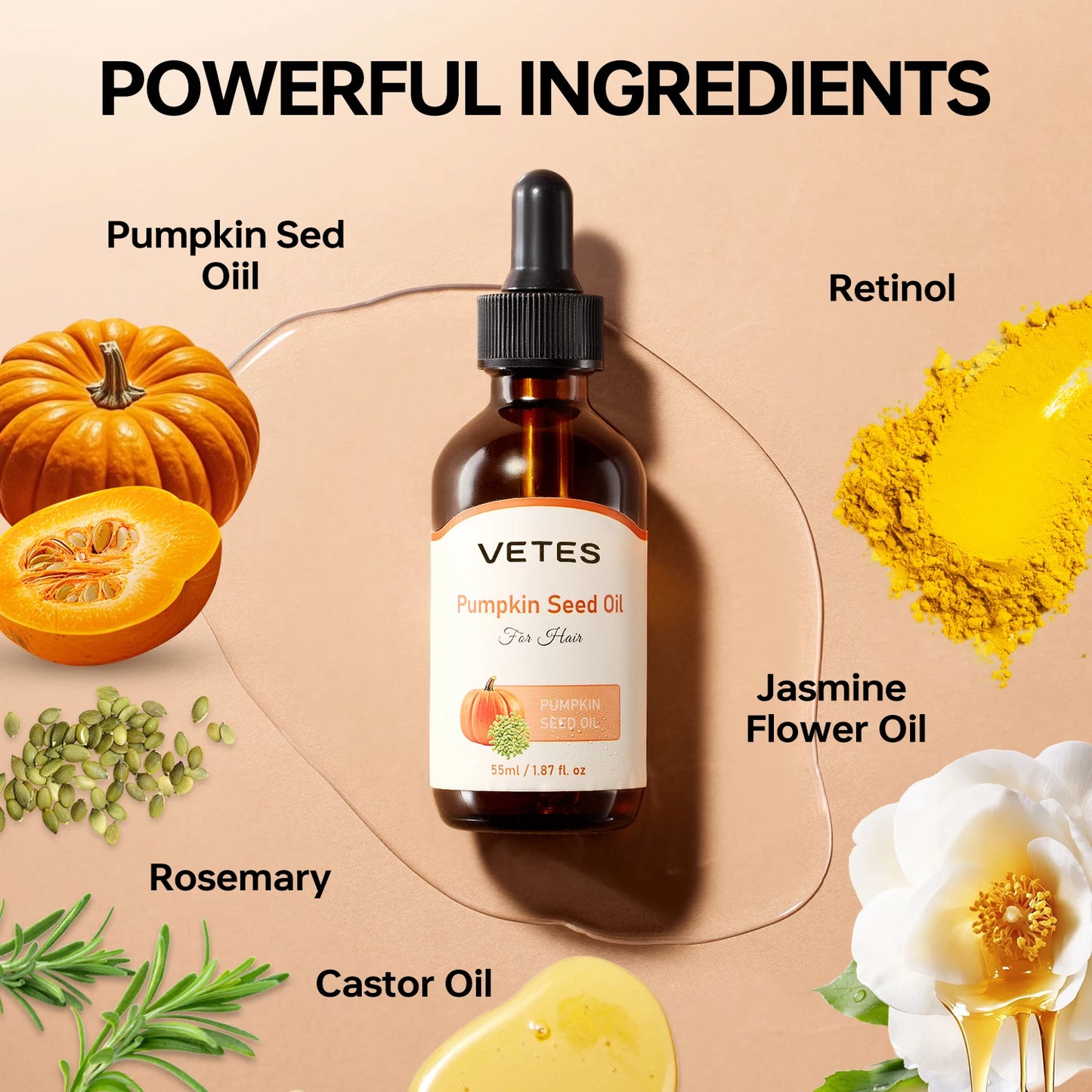 VETES Nourishing Hair Oil – Pumpkin Seed Oil (55ml)