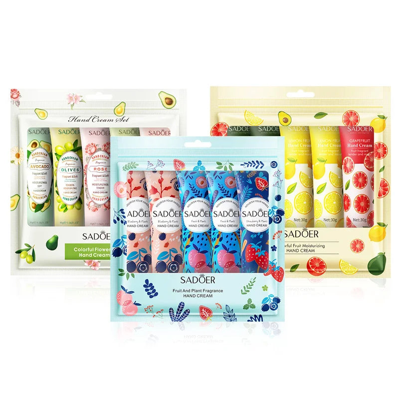 SADOER Fruit & Flower Hand Cream Set – Set di Creme Mani Idratanti e Riparatrici (5pz)