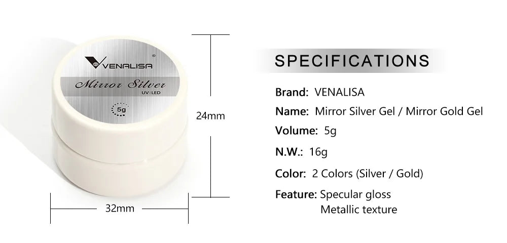 Venalisa UV Metallic Gel 5ml – Effetto Specchio Argento e Oro