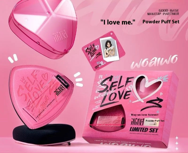 Lishu Set 2 Puff Triangolari + Astuccio Self Love