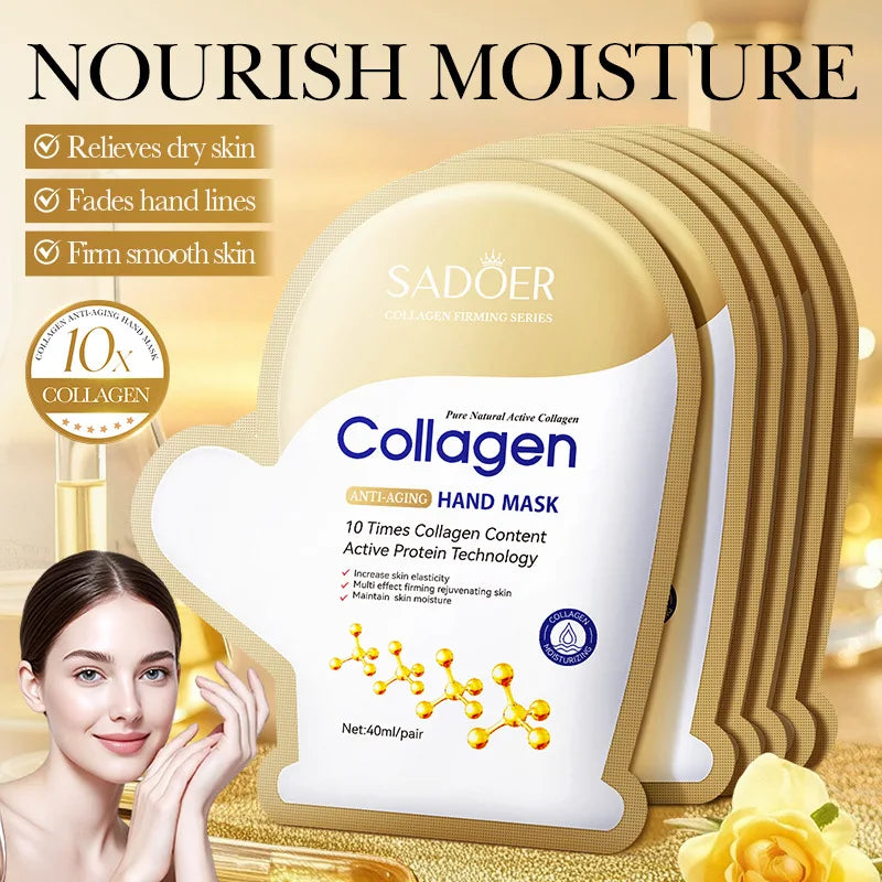 SADOER Collagen Hand Mask – Idratazione, Esfoliazione e Anti-età (5 paia)
