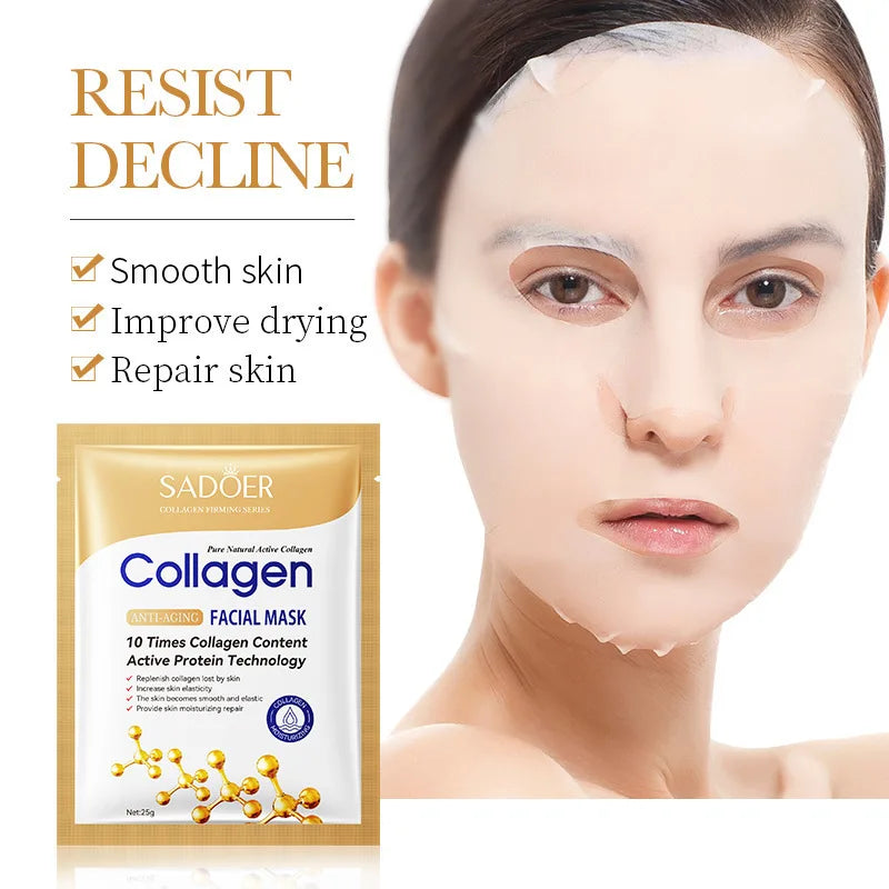 SADOER Collagen Anti-Aging Face Mask – Maschera Viso Idratante e Illuminante (10 pz)