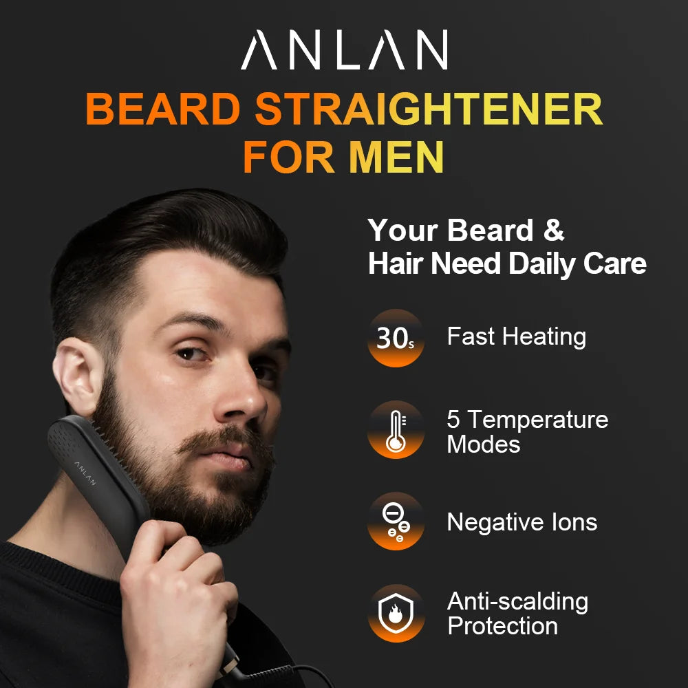 ANLAN Beard Hair Straightening Brush – Spazzola Lisciante per Barba e Capelli