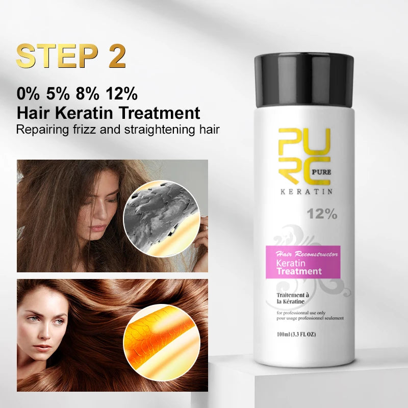 PURC Brazilian Keratin Hair Treatment + Purifying Shampoo – Lisciatura e Trattamento Professionale