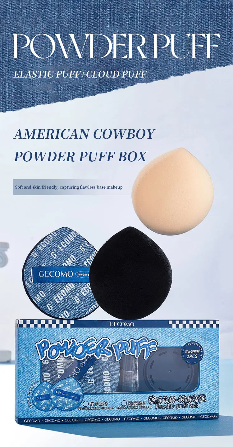 GECOMO Two-Piece Denim Blue Powder Puff Set