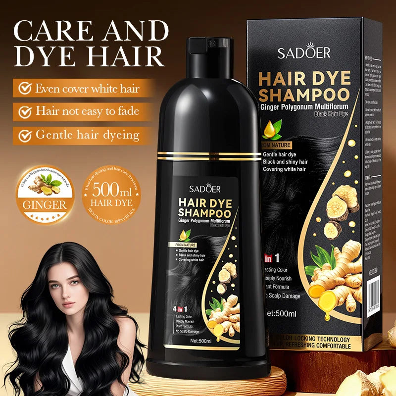 SADOER Ginger & Ginseng Hair Dye Shampoo – Colore Naturale Coprente