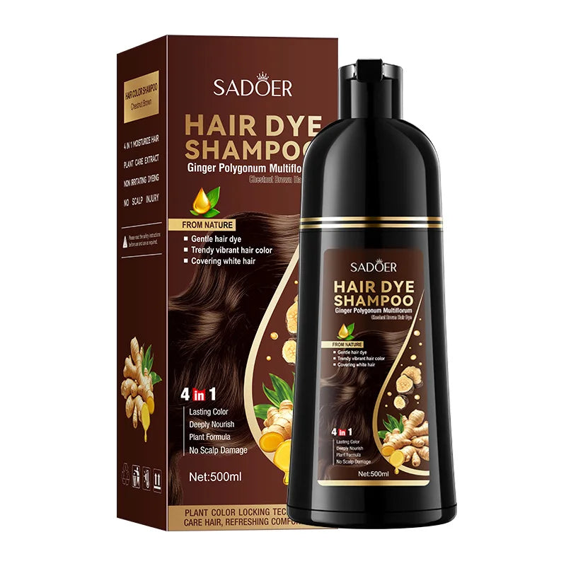 SADOER Ginger & Ginseng Hair Dye Shampoo – Colore Naturale Coprente