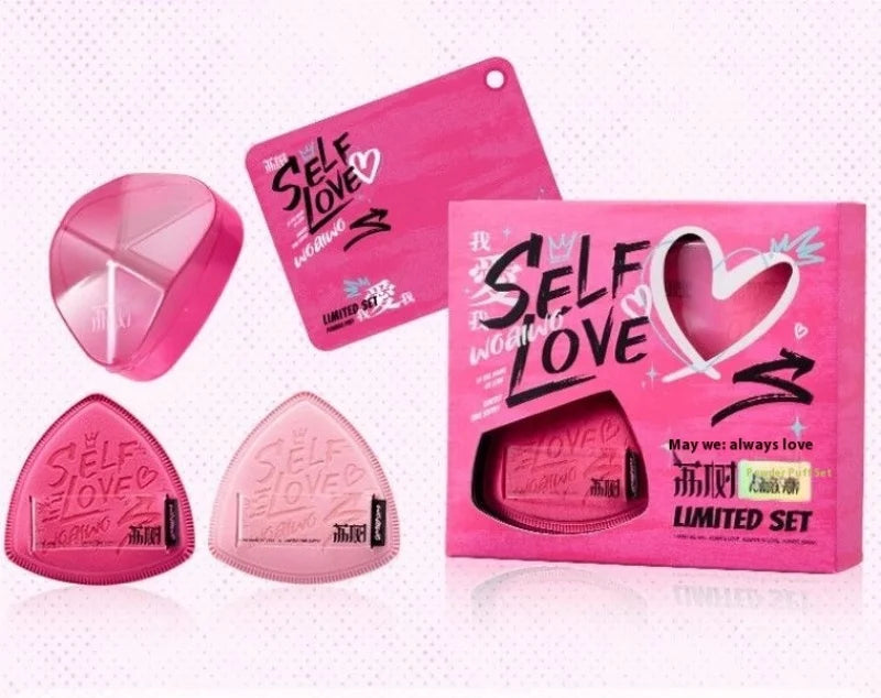 Lishu Set 2 Puff Triangolari + Astuccio Self Love