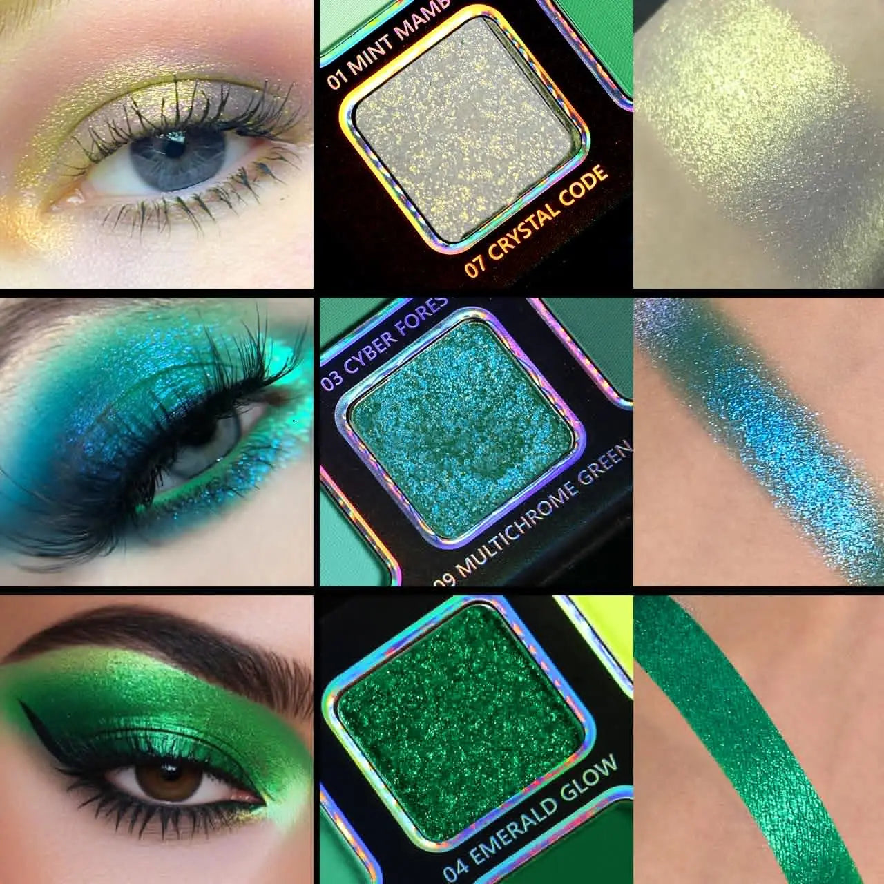 Afflano 12 Colors Cyber-Punk Green Eyeshadow Palette
