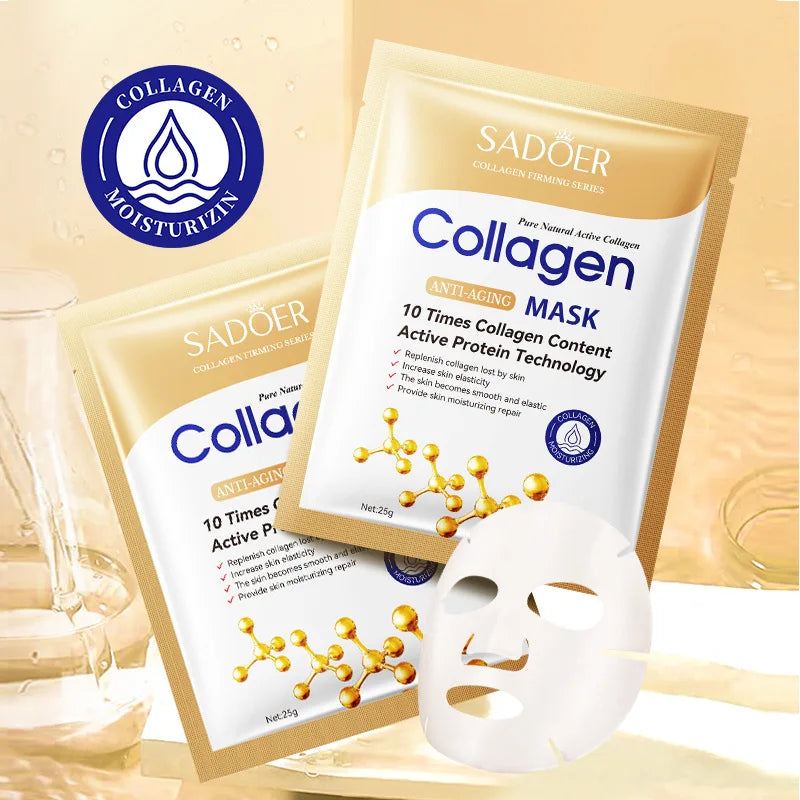 SADOER Collagen Anti-Aging Face Mask – Maschera Viso Idratante e Illuminante (10 pz)