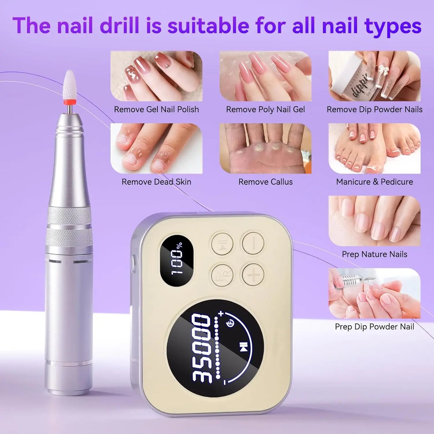 Makartt Adelise Electric Nail Drill – 35,000 RPM, Ricaricabile e Portatile