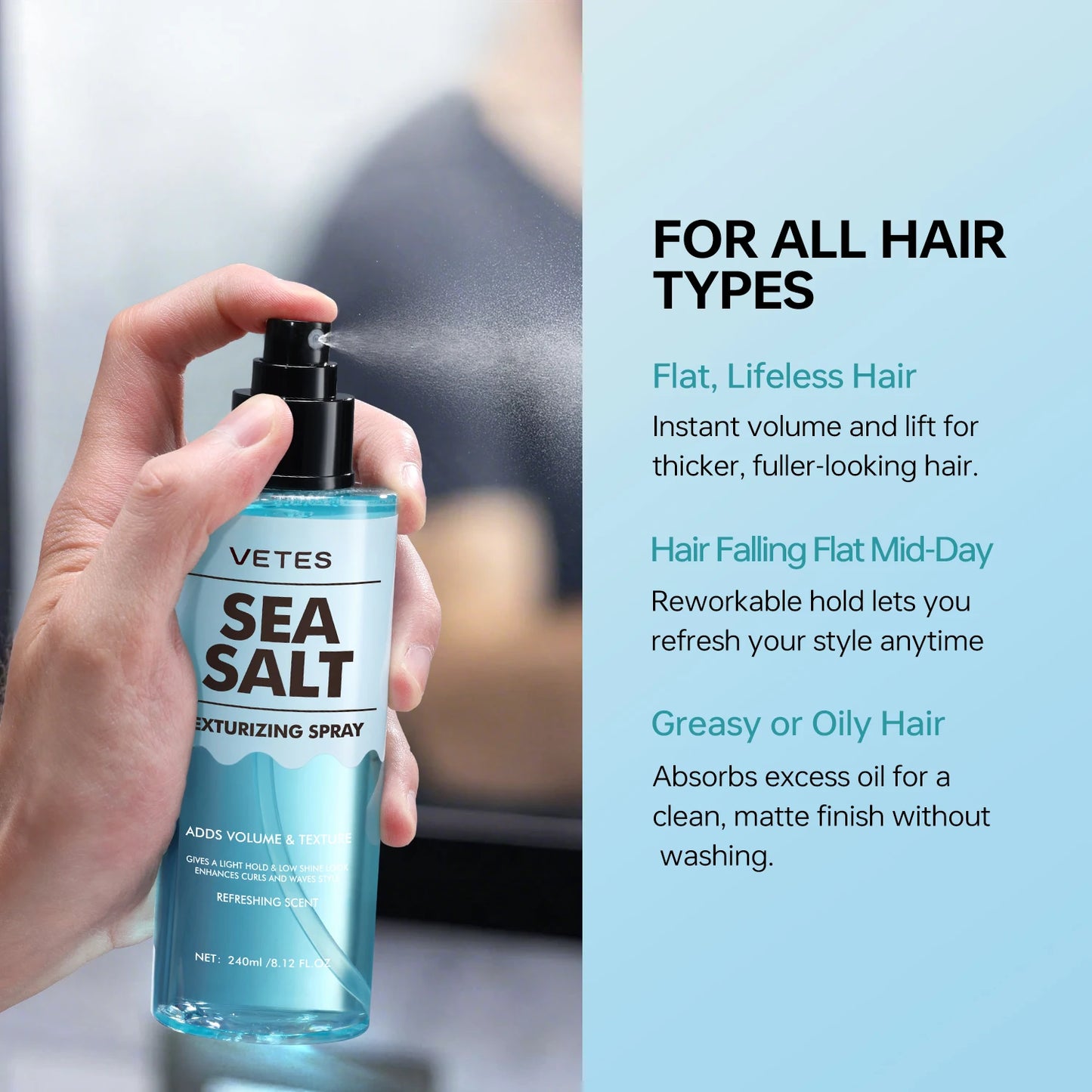 VETES Dry Hair Spray 240ml – Effetto Mare e Beach Waves