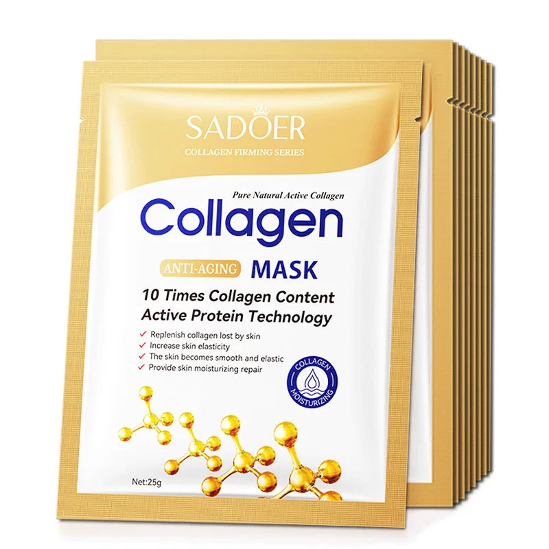 SADOER Collagen Anti-Aging Face Mask – Maschera Viso Idratante e Illuminante (10 pz)