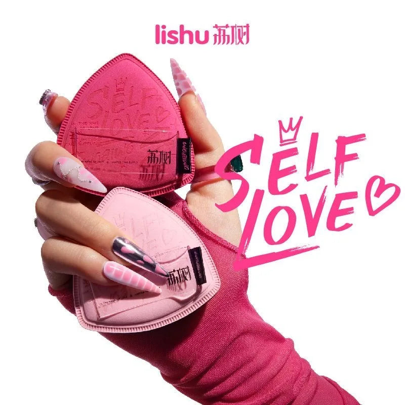 Lishu Set 2 Puff Triangolari + Astuccio Self Love