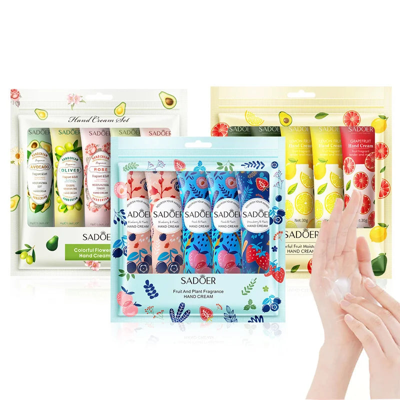 SADOER Fruit & Flower Hand Cream Set – Set di Creme Mani Idratanti e Riparatrici (5pz)
